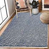 Chardin home 100% Cotton Diamond Area Rug Fully Reversible, Size - 3'x5', Machine Washable, (Navy and Ivory)