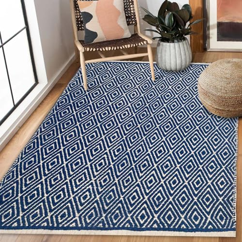 Chardin home 100% Cotton Diamond 3x5 Area Rug Fully Reversible, Machine Washable, Navy and Ivory.