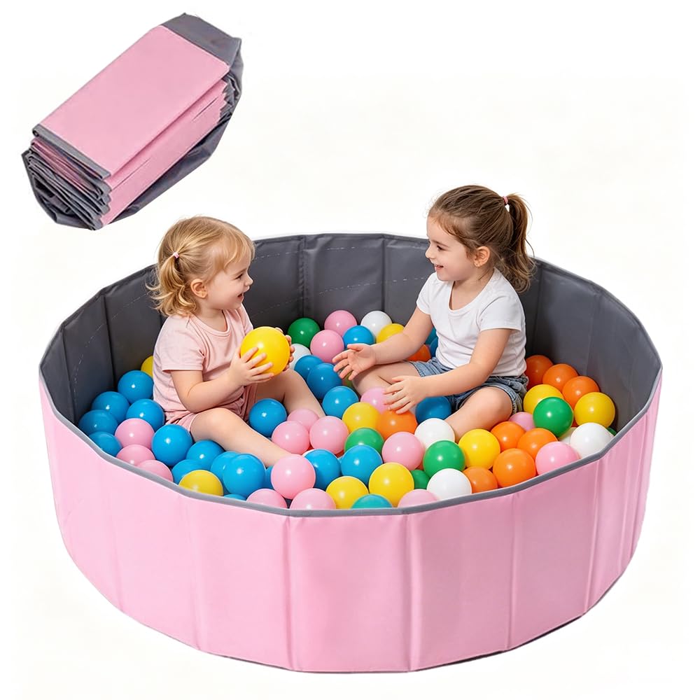 NKFBEV Ball Pit, 100 cm Foldable Baby Ball Pit, Dog BallPit, Round Ocean Ball Pits for Children Girls Boys, Portable Ocean BallPit for Dogs Cats Indoor Outdoor, Balls Not Included (Pink)