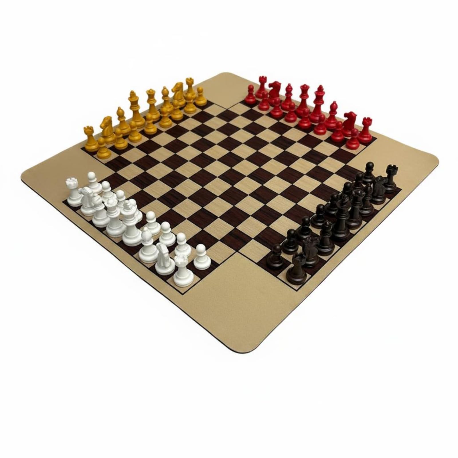 Sculpted Knight Heads Four-Player Chess Set Glossy 4 Player Chess Set Rounded Corners Strategy Game, 49MM-image-6