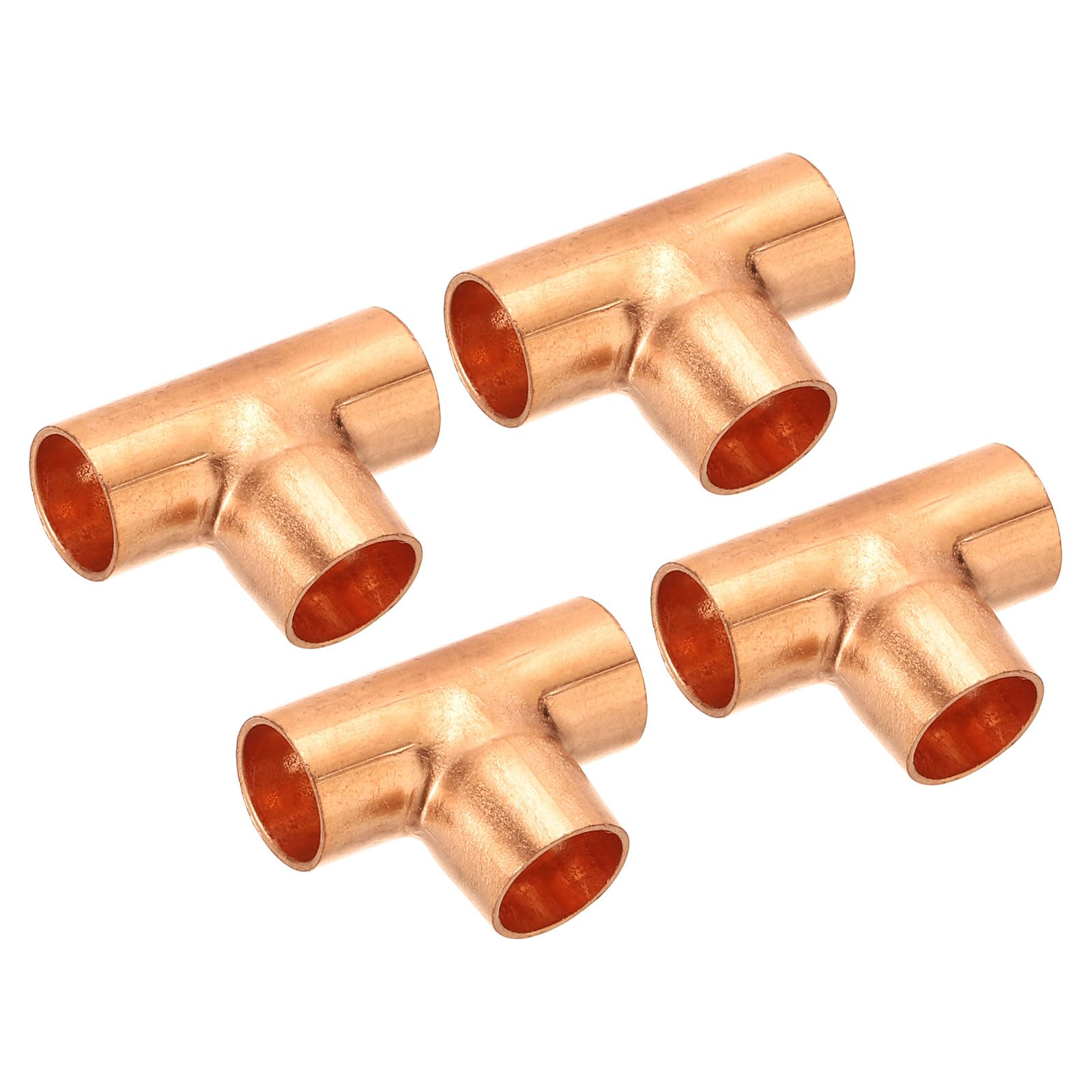 1/2 Inch ID Tee Copper Fitting, 4 Pack 3 Way Welding Joint Pressure Pipe Fitting with Sweat Connection for HVAC, Air Conditioner, Plumbing