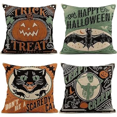 AMAZON - Halloween Outdoor Pillow Covers, 18 x 18 inch Set of 4 Waterproof Throw Pillow Cases, Fall Cushion Decor for Home Outside Patio Front Porch House Farmhouse(Style B)