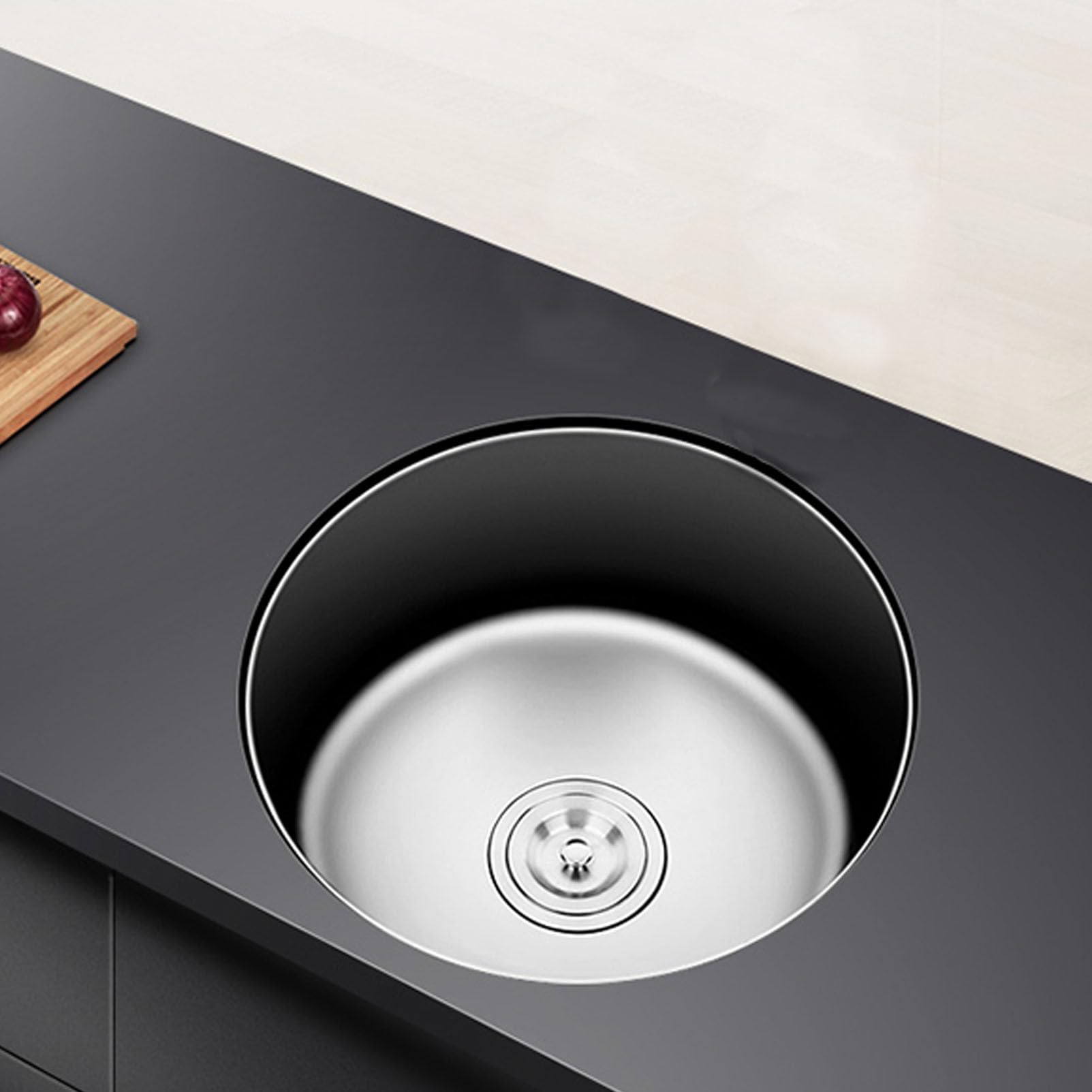 Lavello da cucina in Acciaio Inox Spazzolato Lavandino Rotondo Vasca Singola Lavandino Tondo per Bagno Home Bar Bacino Rotondo,Lavello sottopiano con filtro di scarico (32x32cm)