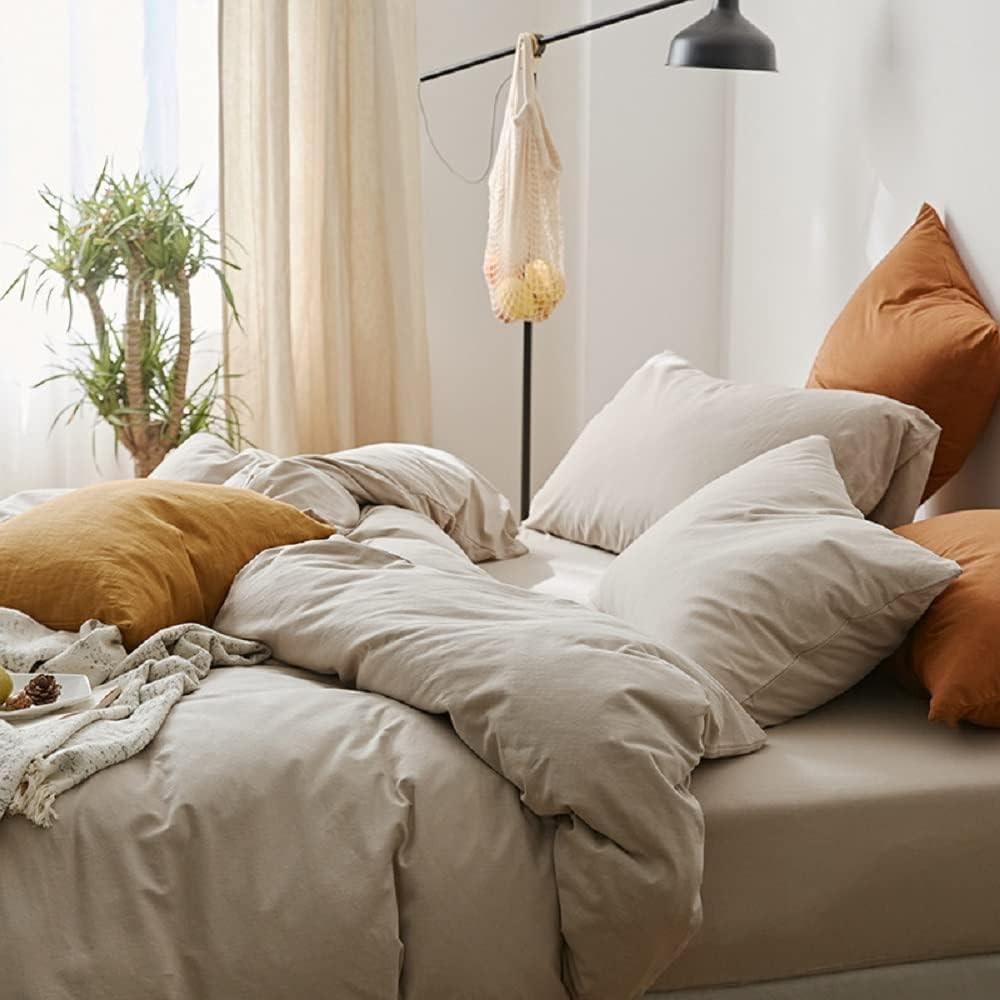 AMWAN Cotton Apricot Color Fitted Sheet Queen Modern Solid Bedding Sheet Super Soft Jersey Knit Cotton Bottom Sheet Deep Pocket Apricot Color Bedding Mattress Cover Queen (NO Pillowcases)