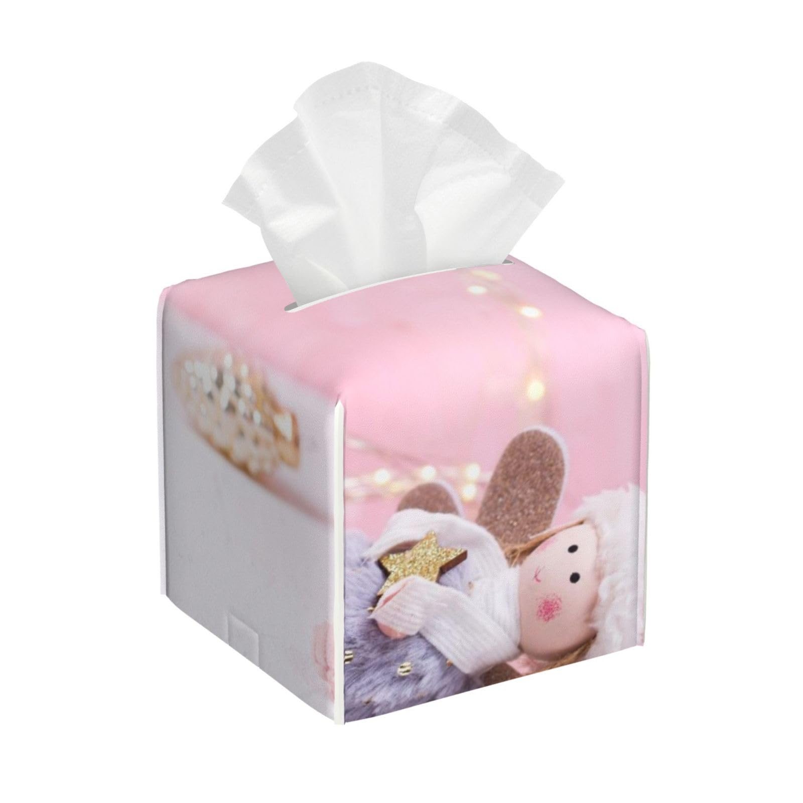 Christmas Fairy and Against Pink Wall PVC Cube Tissue Pack for Home Office Bathroom Use