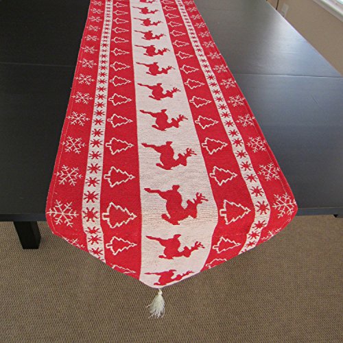 Extra Long Christmas Table Decorations Dining Table Runner In Modern Reindeer Design With Tassels, 13.5 By 84 Inches #TOP1