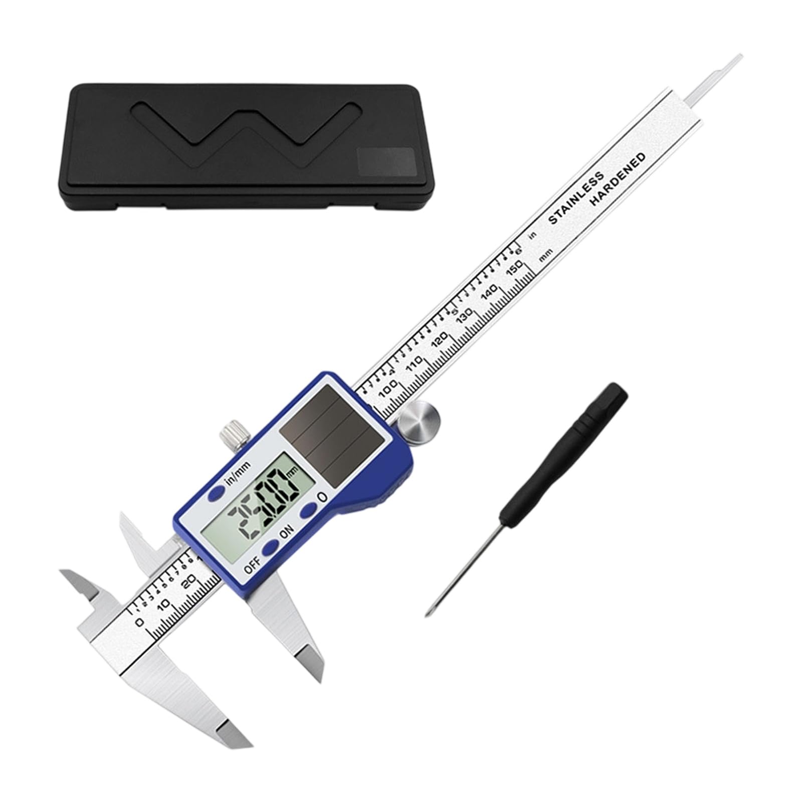 Calibradores digitales solares con funda de transporte de 150 mm, acero resistente a la erosión, instrumento de medición de alta precisión para casa, taller, calibradores digitales para ingeniería
