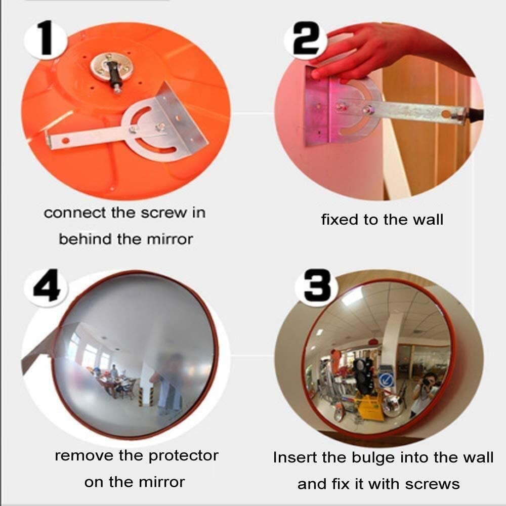 Miroir de sécurité Convexe, Miroir Circulaire Grand Angle Orange Garage Anti-vol de vol Orange et Miroir de sécurité du Parc d'allée Miroirs sécurité(80Cm)