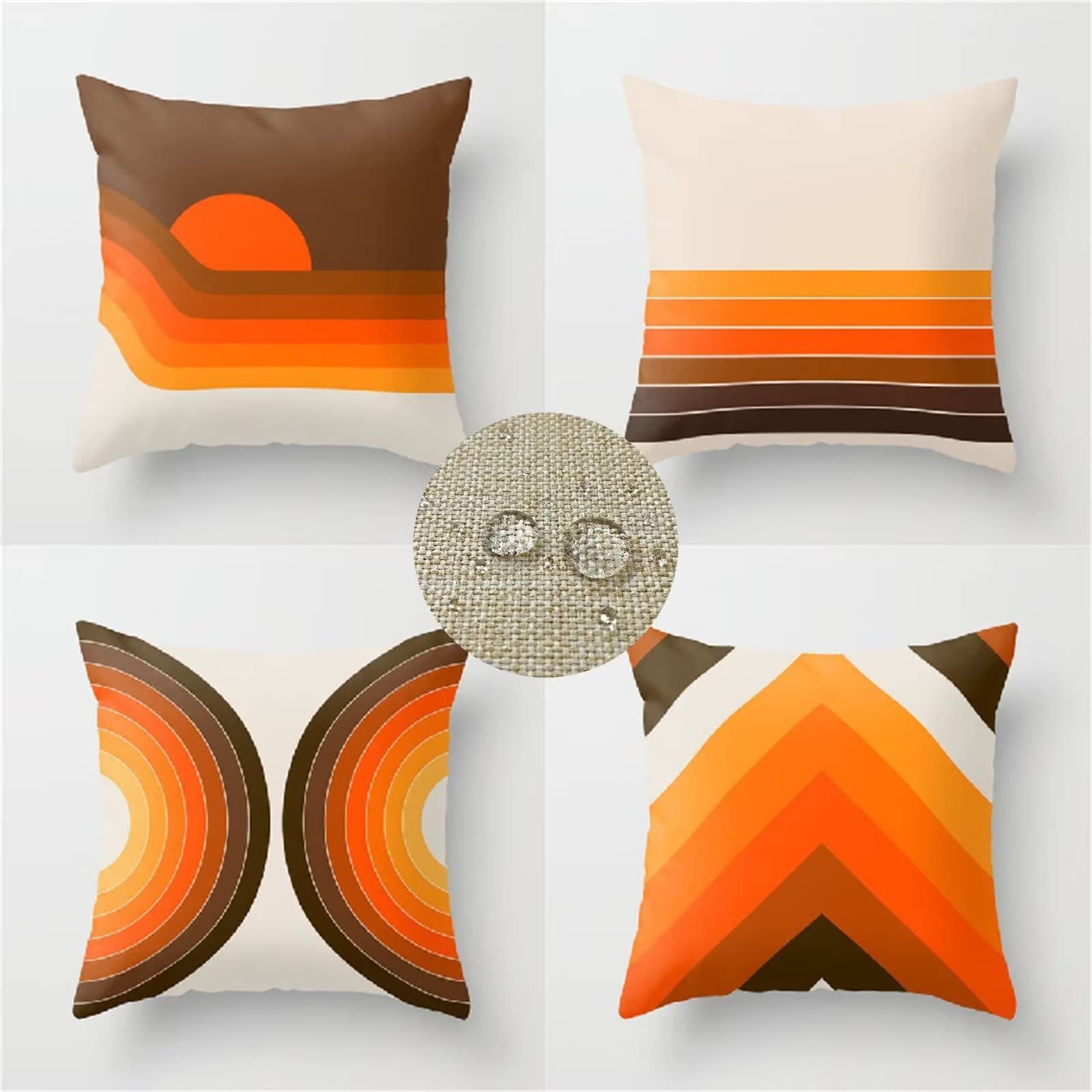 Federe Cuscini Divano 55x55 Set di 4 Cuscini per Divano impermeabile Lino Esterno Cuscini Decorativi Geometrico Motivo Cuscini Divano, Soggiorno Letto Estate giardino Copricuscino (Arancione) JW-3151