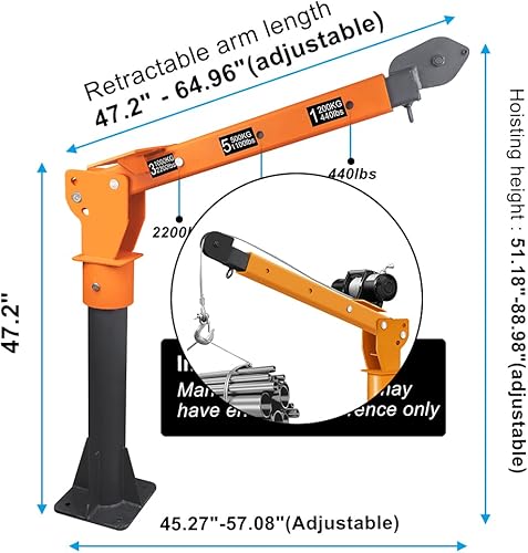 Miniatura 4 de Grúa de cama plegable montada en camión de 2200 libras, cabrestante de 5000 libras, elevación de elevación de horca de acero pintado para pastillas