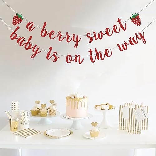 Miniatura 4 de Cartel con texto en inglés A Berry Sweet Baby is On The Way, decoraciones de fiesta de baby shower con temática de frutas dulces y bayas para niños,