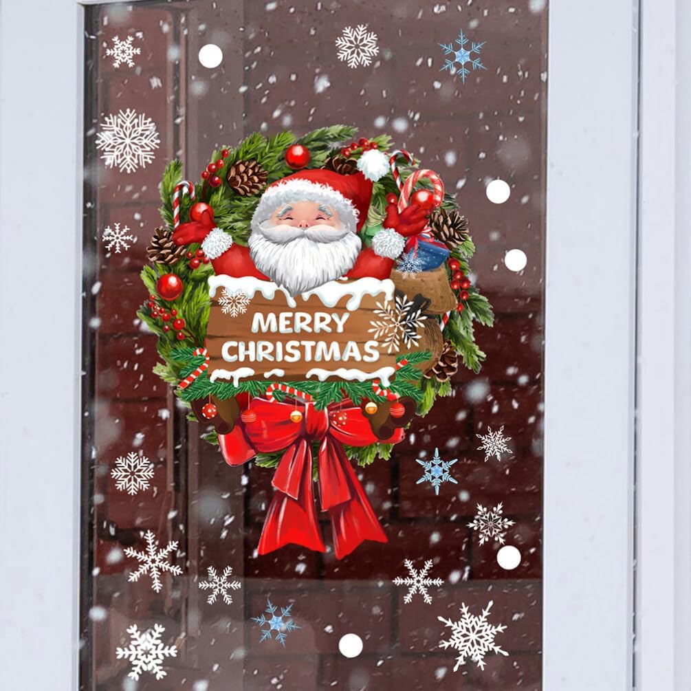 Pegatinas De Ventana De Copo De Nieve De Navidad Para Vidrio, Calcomanías De Renos De Papá Noel