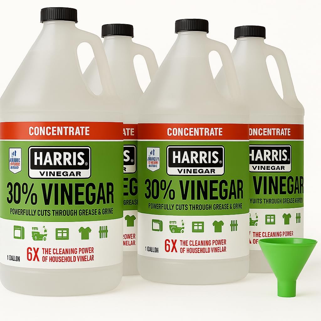Harris 30% Extra Strength Concentrated Vinegar for Home Cleaning and Outdoor Use, 4 Gallons, With Funnel