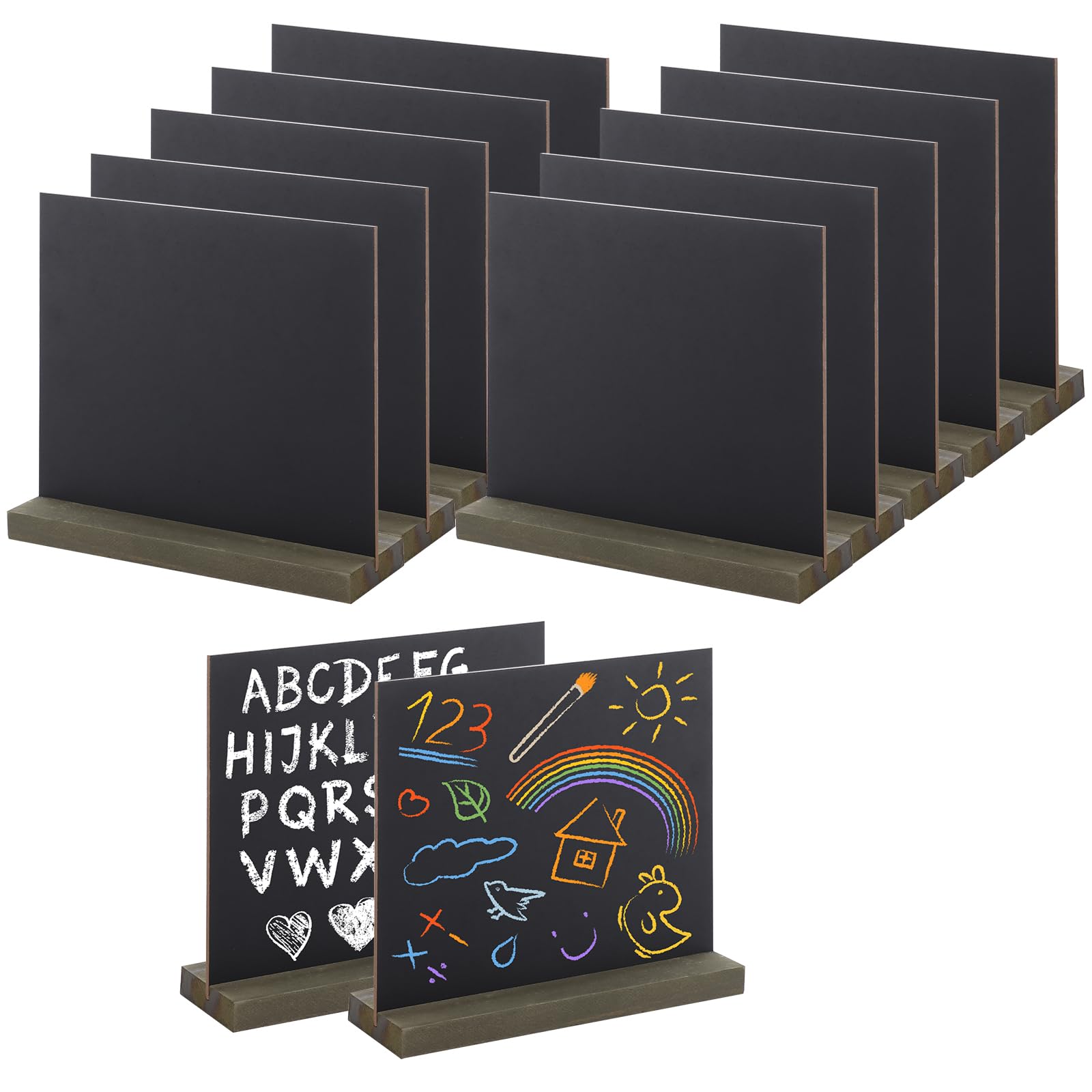 WeeGoo 12 Pcs Mini Chalkboard Signs with 12 Pcs Wooden Stands, 15×13.7 cm Double Sided Tabletop Blackboards Message Boards Small Desktop Chalk Board for Party Wedding Restaurant