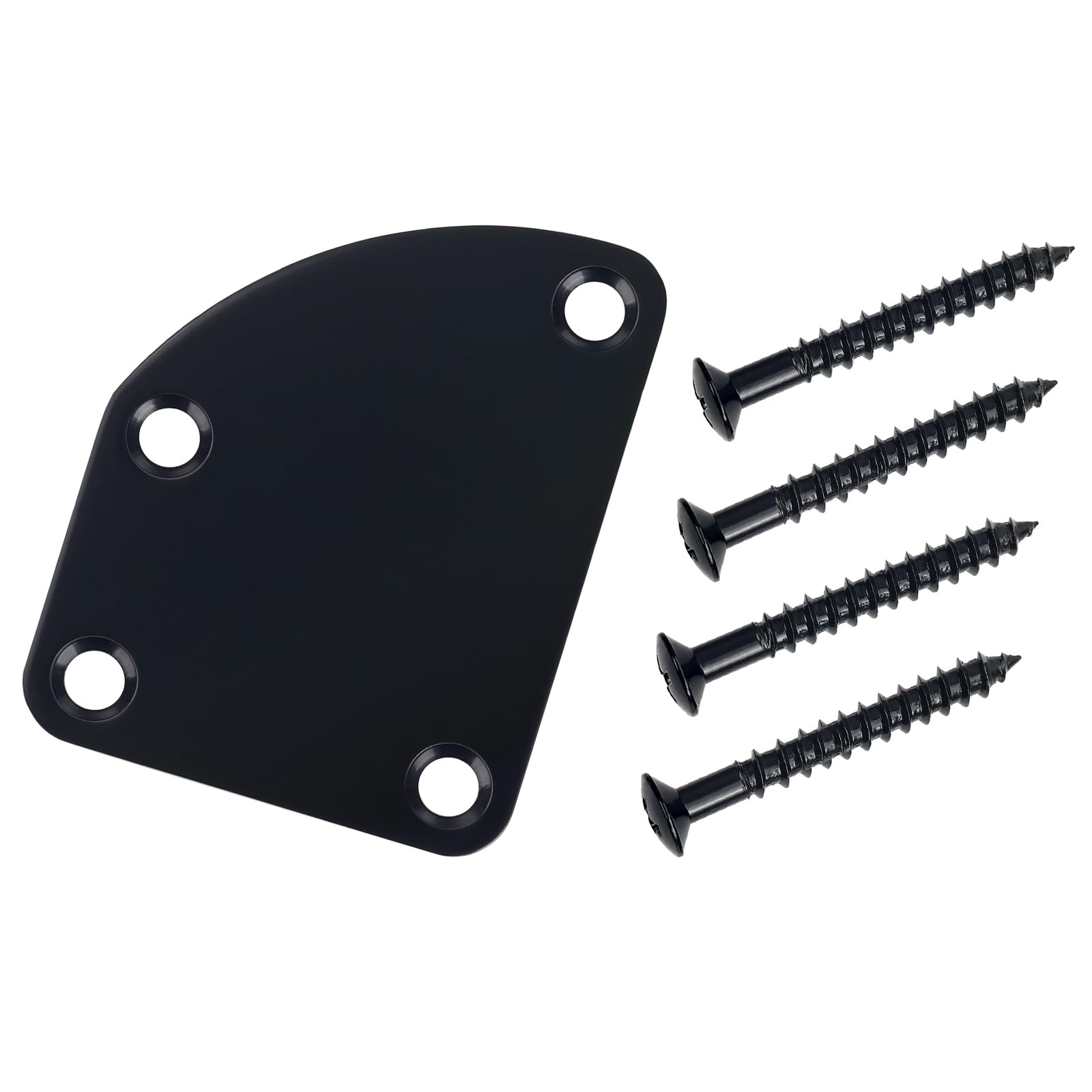 Banworks Guitar Neck Plate 4 Holes Semi Round Curved Edge Neckplate Metal Guitar Reinforcement Neck Plate Neck Joint Back Mounting Plate for Fender Strat Tele Electric Guitar JT/JQB-02 Black - Image 3