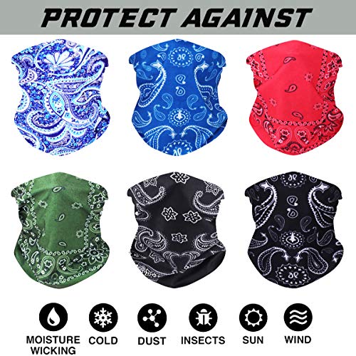 6 Stück Nahtlose Bandanas Multifunktionstuch Schal - Elastiche Multifunktion Stirnband Gaiter Balaclava Gesichtsmaske Kopfbedeckung UV Residenz für Yoga Laufen Wandern Radfahren Motorradfahren