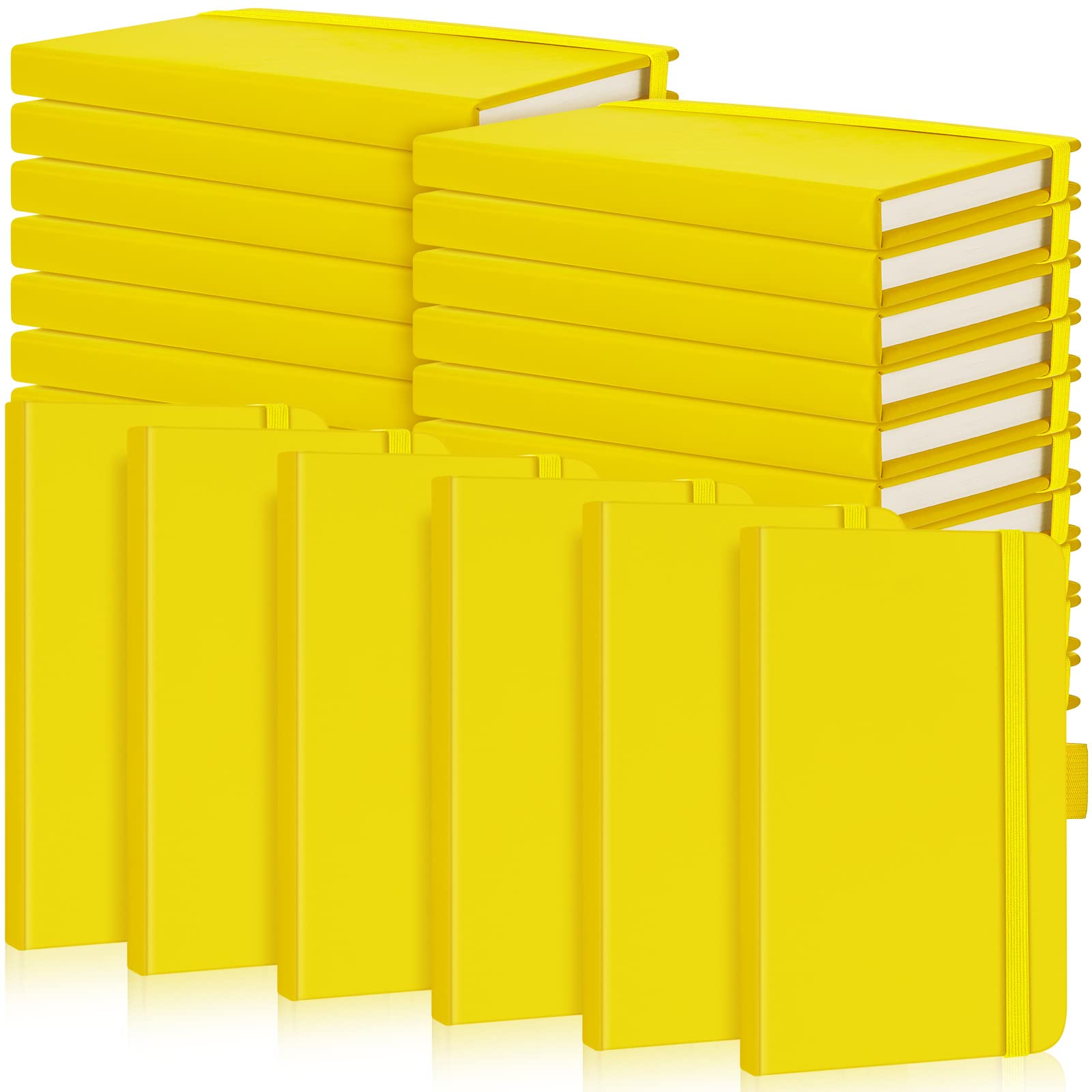 40 quaderni tascabili, formato A6, 8,9 x 14,9 cm, piccoli quaderni in pelle, a righe, con fascia elastica, portapenne, nastri segnalibro (giallo)