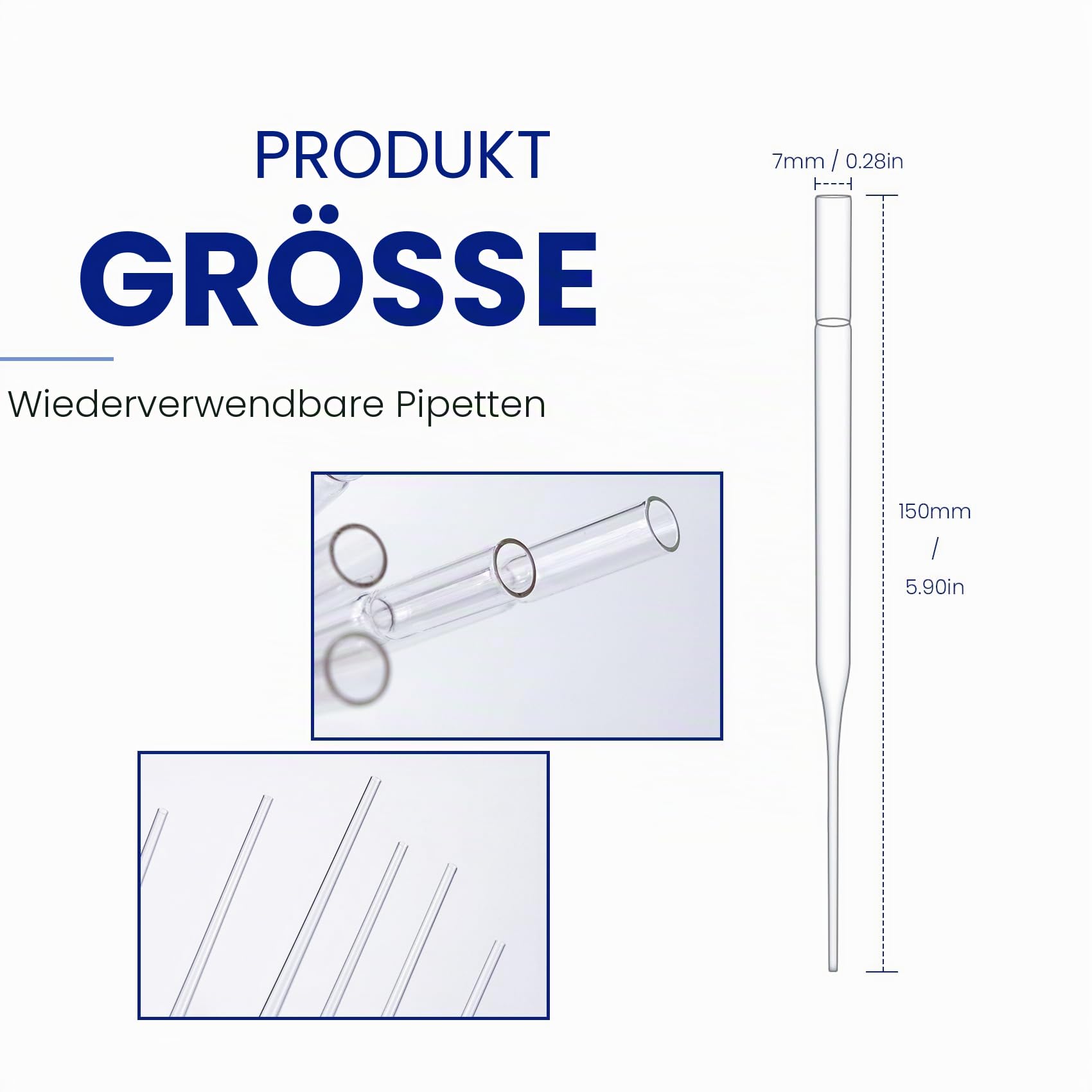 Pasteurpipette Glas Tropfpipetten Pasteur-Glaspipette, Borosilikatglas-Tropfpipetten, ungraduierte Flüssigkeitstransferpipetten für die Laborchemie 7×150mm. 250pcs/pk