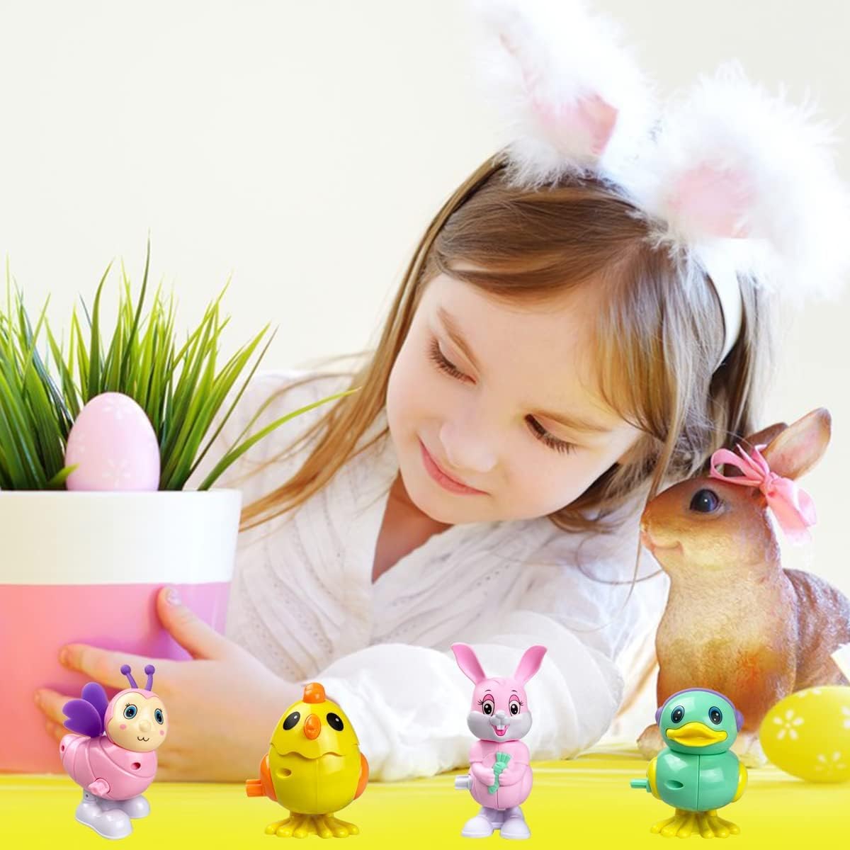 EKKONG 6 Pezzi Giocattoli a Carica di Pasqua, Giocattolo a Orologeria con Ape, Rana, Pulcino, Gufo, Anatra, Coniglio, Set di 6 animali a molla di Pasqua per Bambini