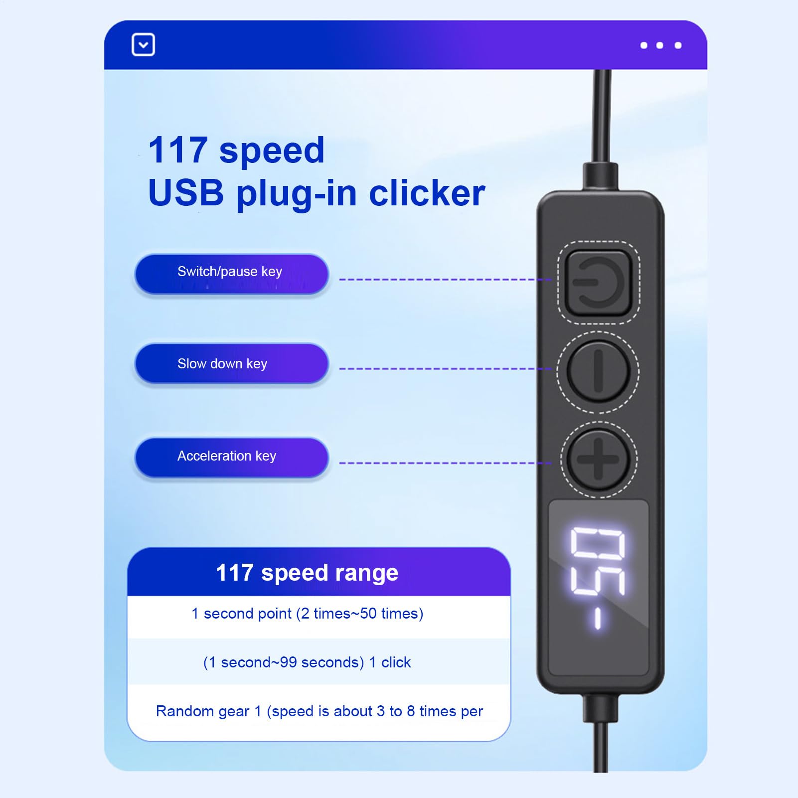 Autoclicker | Manueller Clicker, Klickgerät mit einstellbaren Geschwindigkeiten und digitaler Anzeige für Spiele zum Testen von Anwendungen PC Tablet