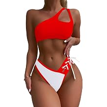 SherryDC Womens Cheeky Cutout One Shoulder Bikini Color Block V Cut High Leg Two Pieces Swimsuit