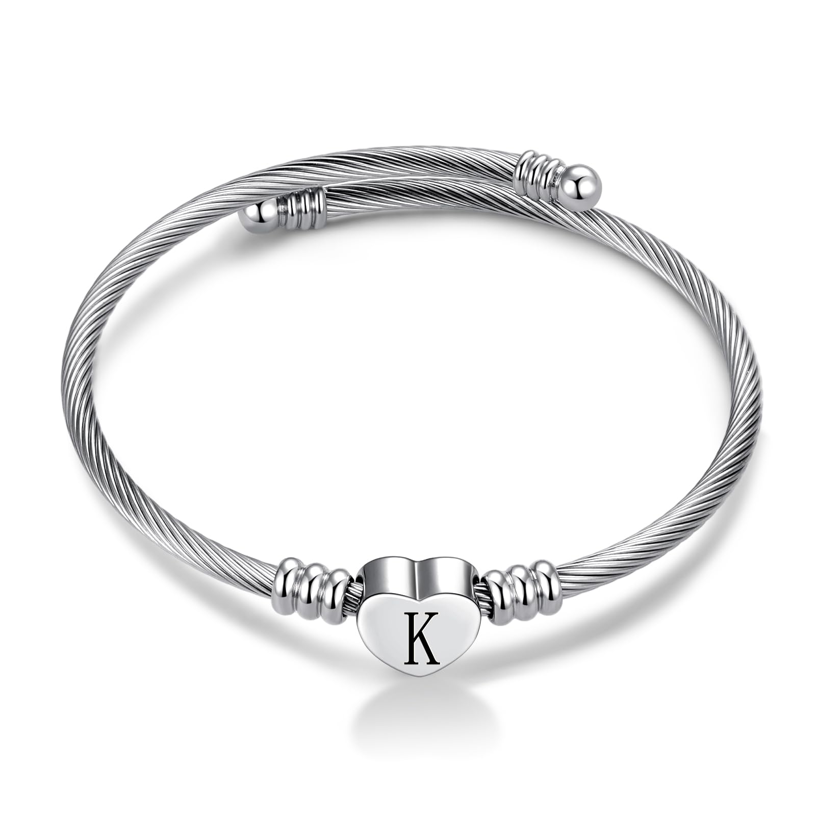 Women Initial Heart A-Z Letter Cuff Bracelet Expandable