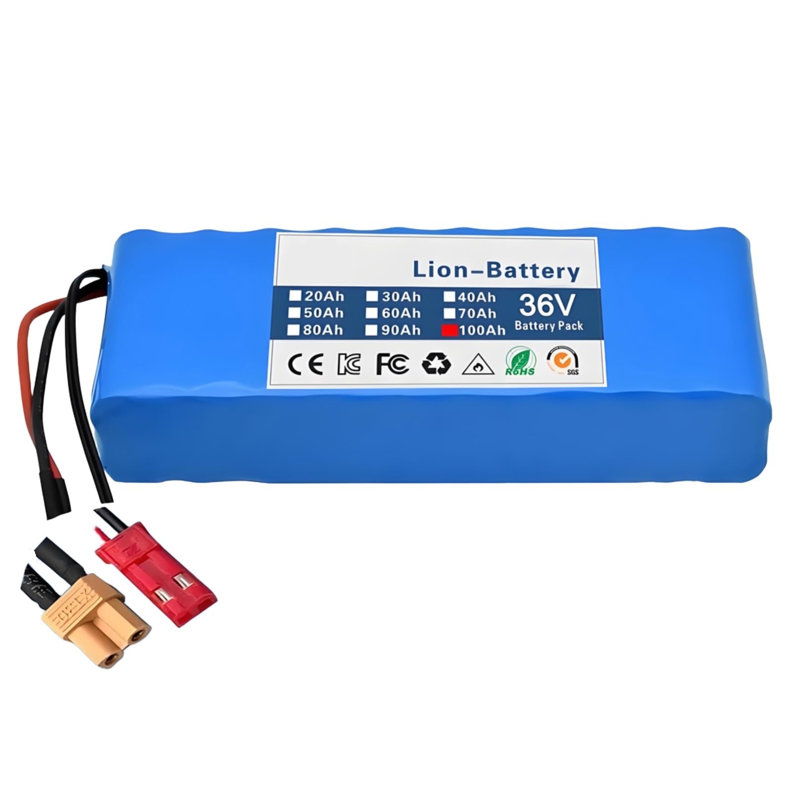 Batería recargable de iones de litio de 36 V y 100 Ah, 10S2P, 18650 TX30 con conector JST, for patinete eléctrico y bicicleta eléctrica. Larga duración, carga rápida, tamaño compacto: 182×68×45mm.