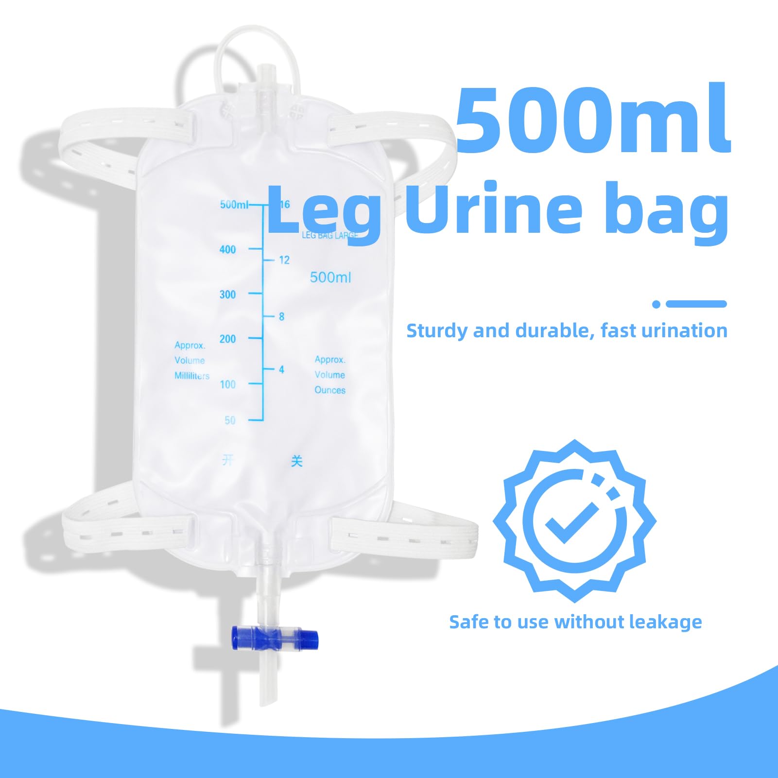 Urinary Leg Bag, Extra Large Tube, Urinary Drainage Bag, Unisex Emergency Medical Drainage Bag, 5-Pack