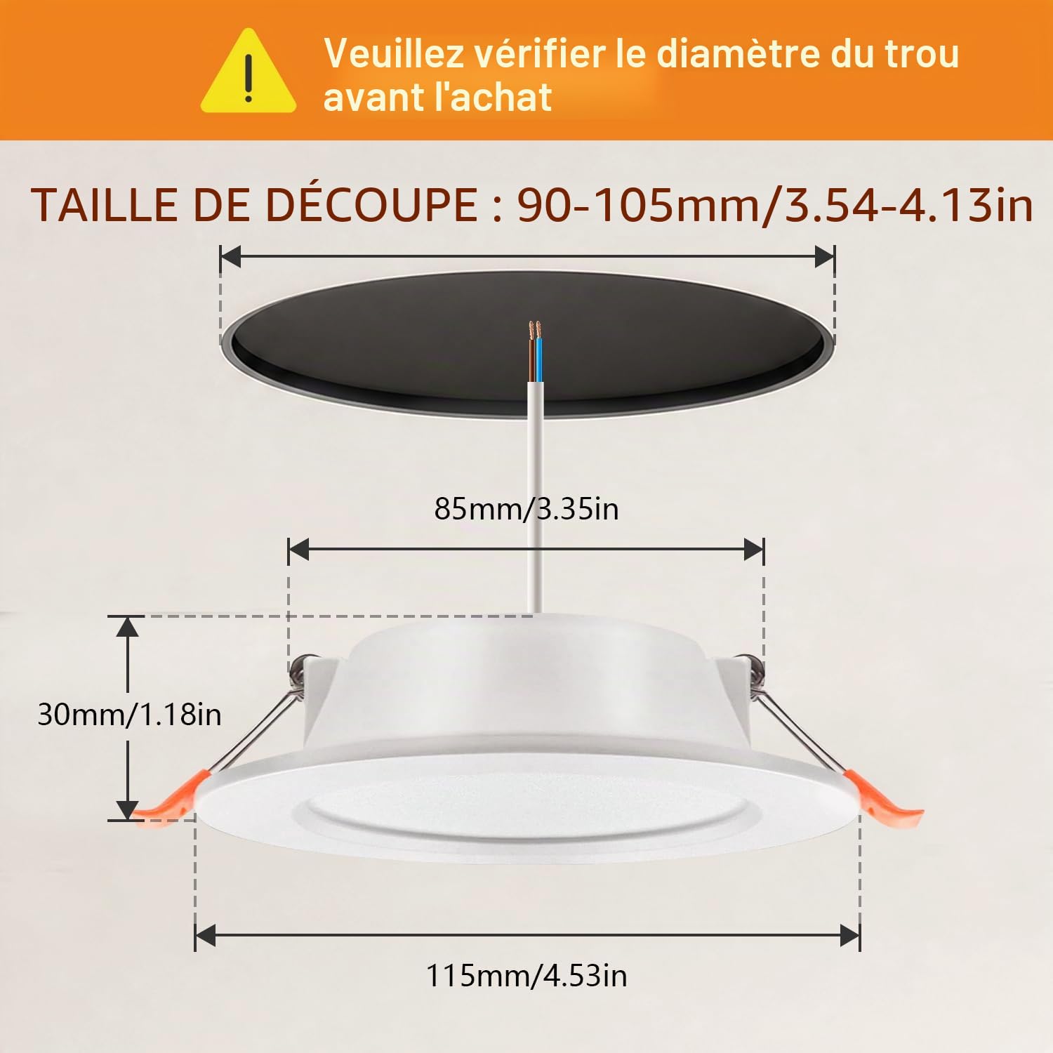 Spot LED 7W Blanc, Encastré Spot Salle de Bain IP44 Blanc Chaud 3000K/ Blanc Neutre 4000K/ Blanc Froid 6000K, 600LM 230V Encastré Downlight LED,Diamètre du trou Ø 88-100 mm, Lot de 5