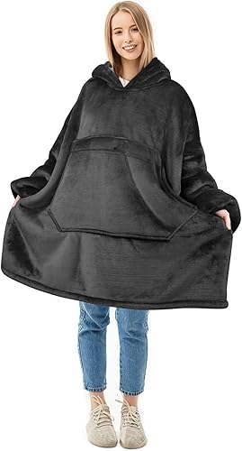 Sudadera tipo manta de gran tamaño, súpersuave, abrigada y acogedora, de tela de sherpa para adultos y niños, reversible, capucha, bolsillo grande,