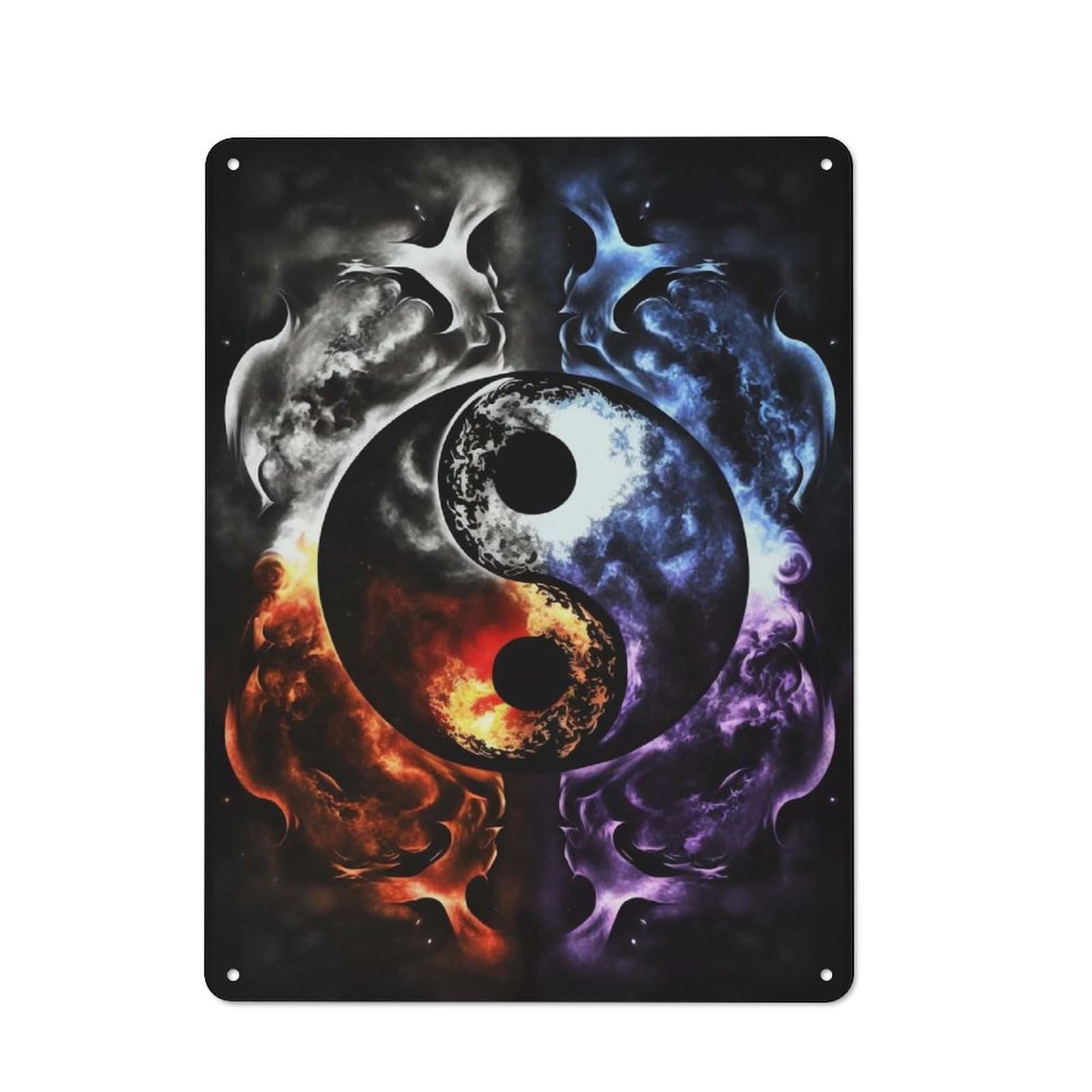 Elemental Yin Yang Retro-style Tin Wall Plaque 40x30cm for Living Room Wall, A Metal Wall Feature for Living Rooms And Feature Walls