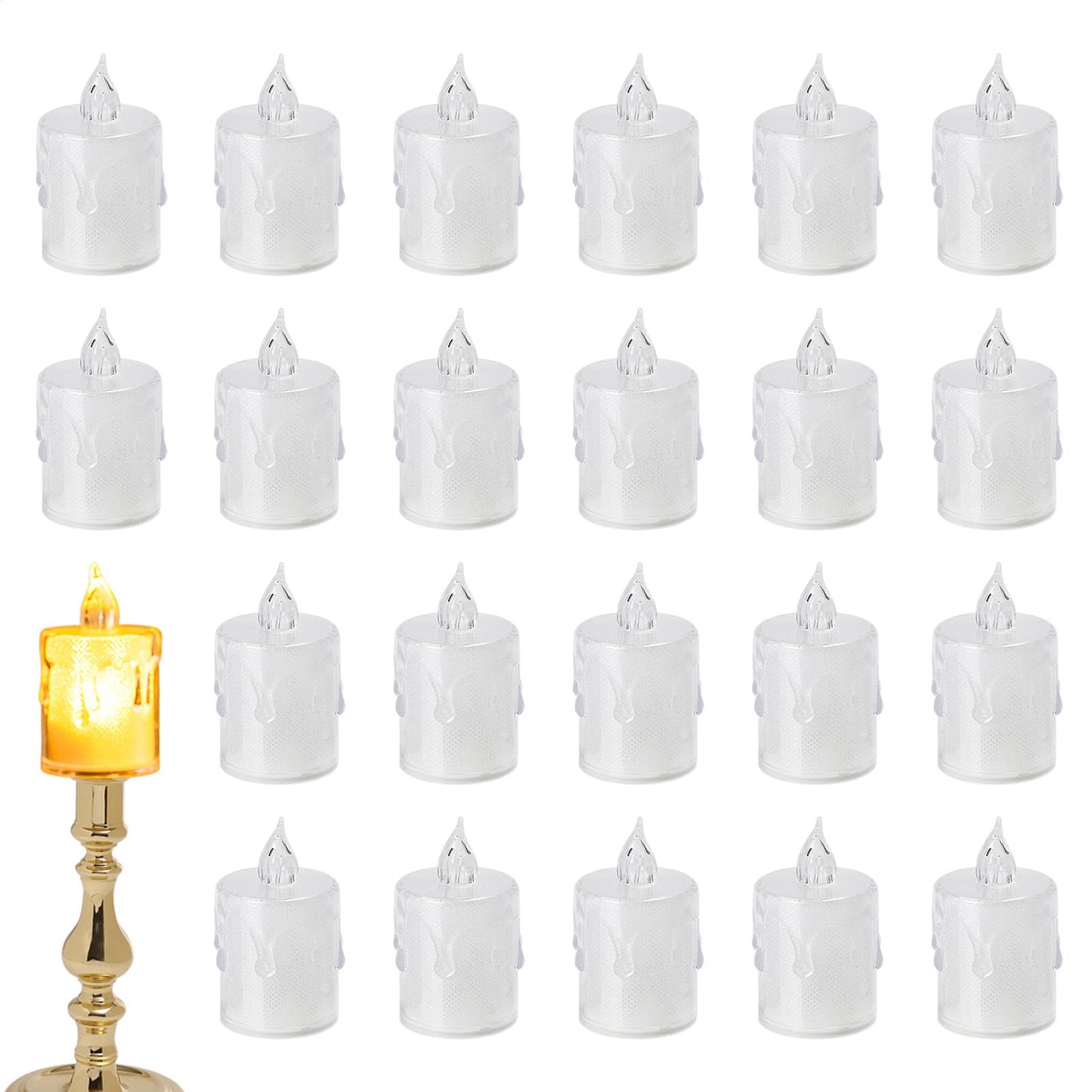Genérico Velas Decorativas Sin Llama,Velas LED Sin Llama, Vela de mesa LED transparente, 24 velas pequeñas LED intermitentes con pilas, adecuadas para bodas, mesas de comedor, decoración del hogar