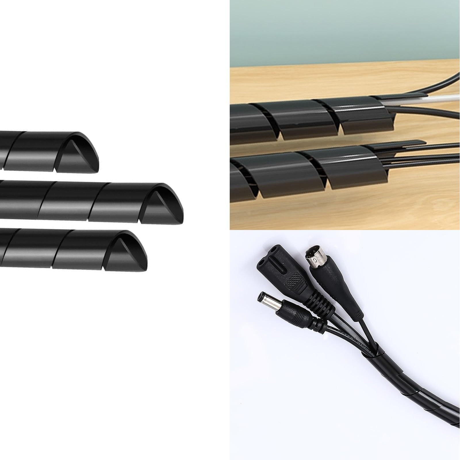 2 Pièces Gaine Cable Electrique Spirale Noir - 4mm X 20m + 6mm X 15m, Organisateur Câbles Bureau Et Maison