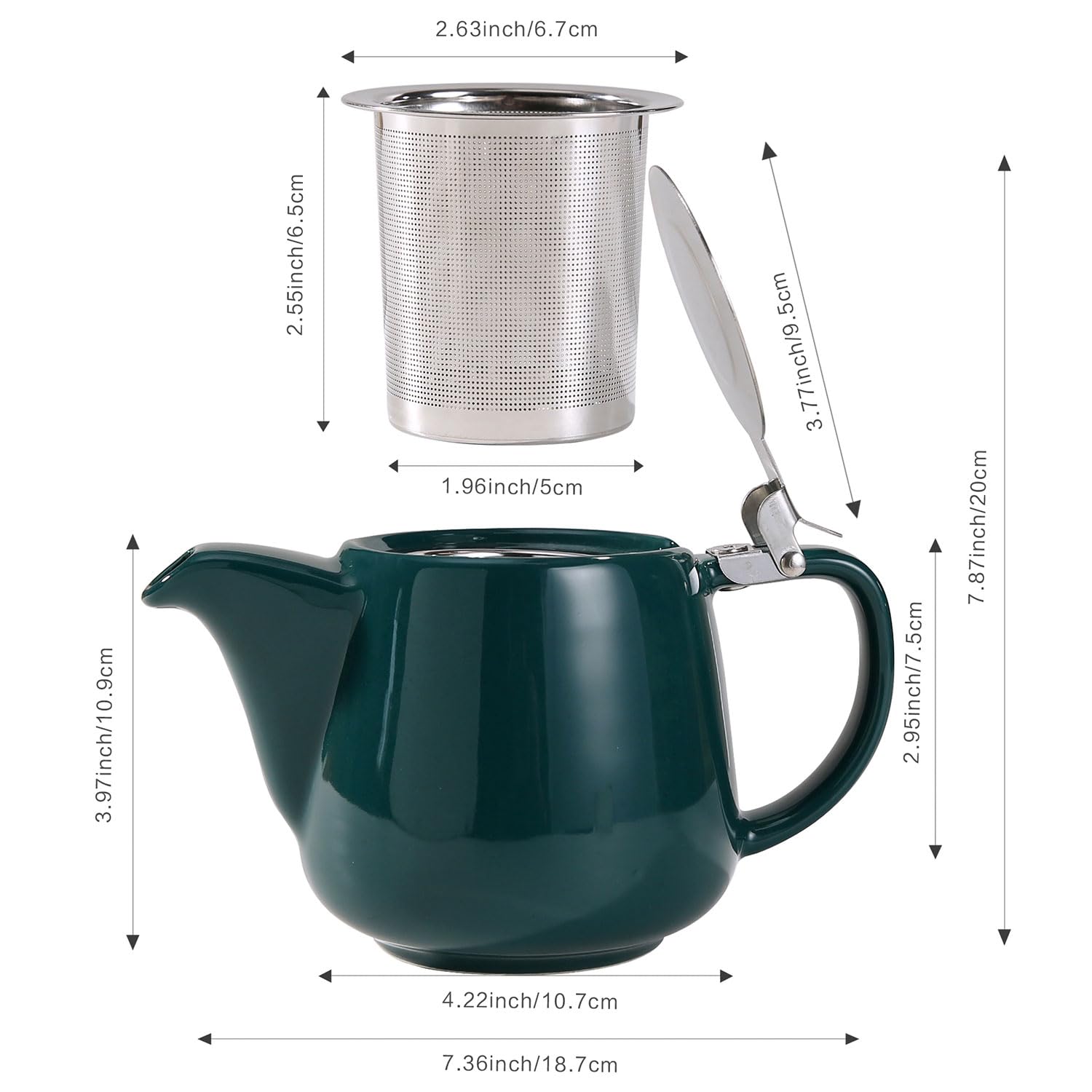 Tetera de cerámica con infusor de acero inoxidable para té suelto y té floreciente, tetera de cerámica resistente al calor y tetera de té, perfecta tetera verde, 500 ml