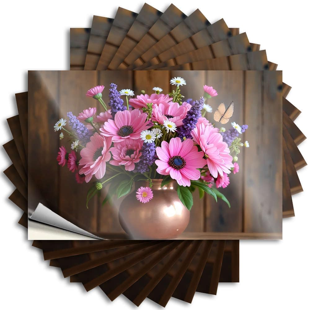 Coffee Tattoos Aesthetic Decals, Patio Bar Accessories Cute Pattern Design for Paw Notebook | Case Removable Vinyl A Bouquet of Pink Flowers in A Vase(12X18CM)