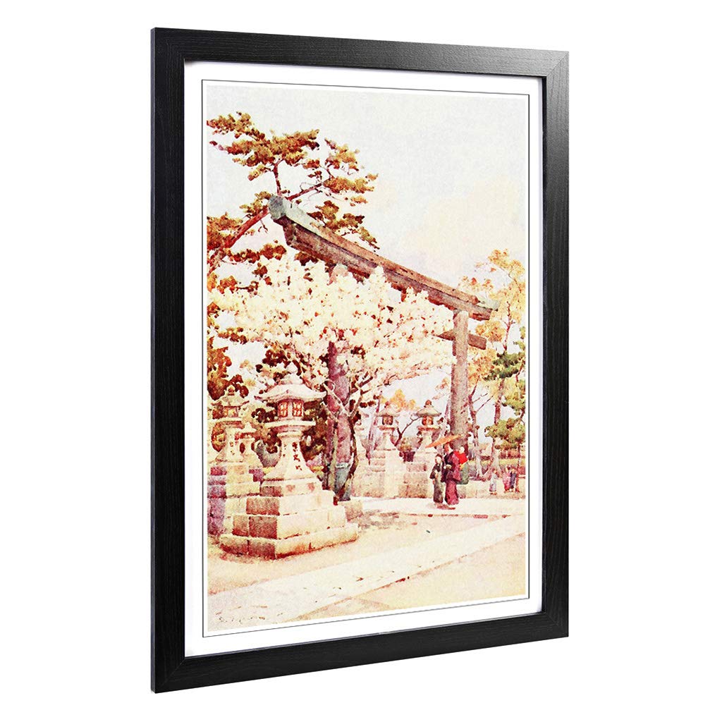 Big Box Art Framed Print of Ella Du Cane Japanese Oriental White Cherry at Kitano Design | Wall Art Picture| Home Decor for Kitchen, Living Room, Bedroom, Office, Black, A2 / 24.5x18 Inch / 62x45cm
