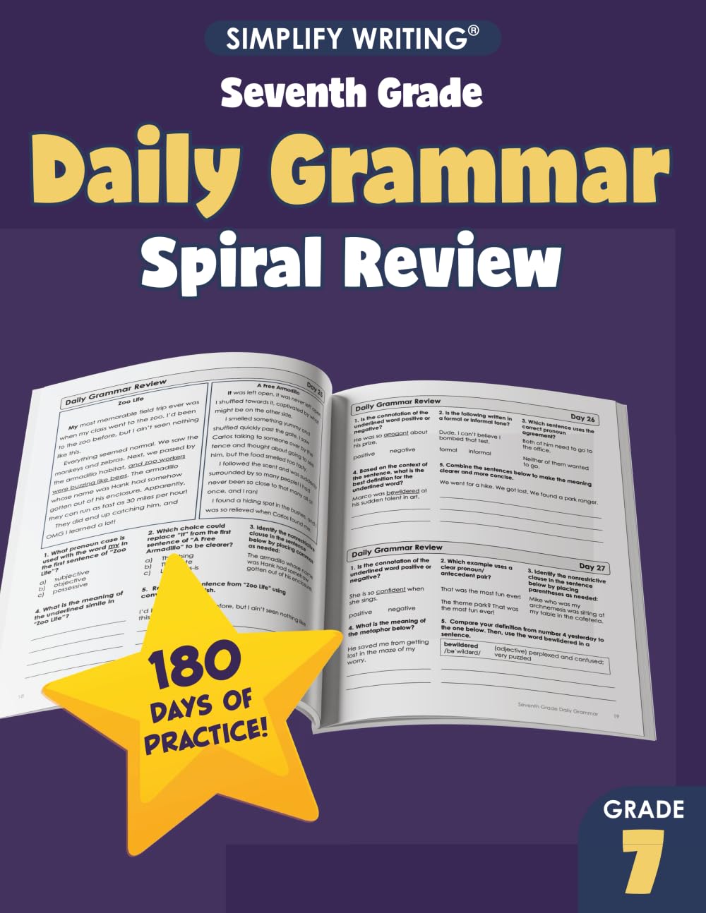 Seventh Grade Daily Grammar Practice and Spiral Review (Writing Skills Workbooks For Home Educators and Classroom Teachers)