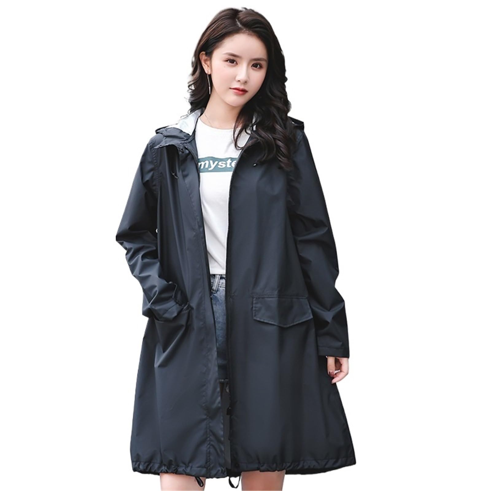 poncho lluvia Poncho impermeable de moda, ligero y transpirable, a prueba lluvia(Black,M)