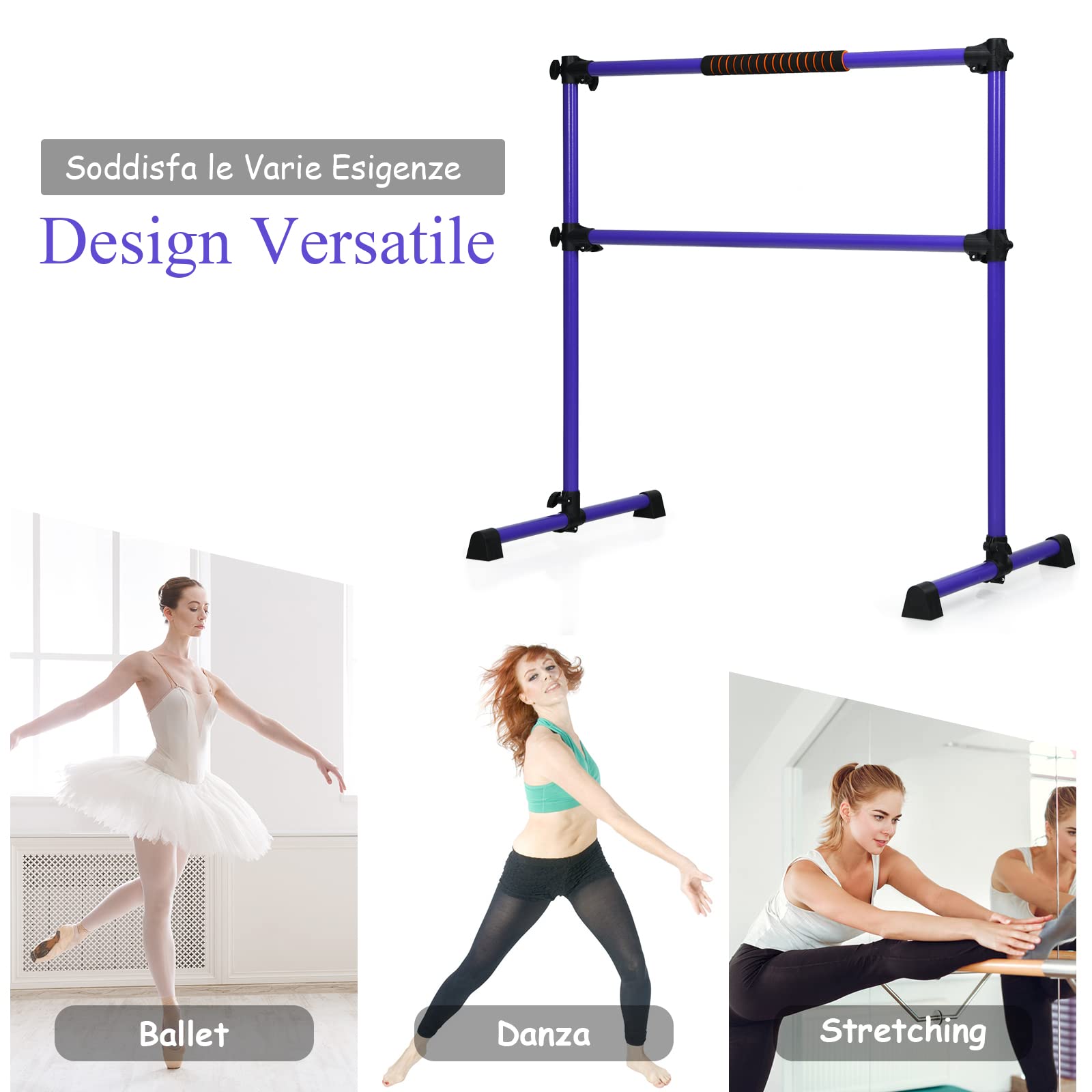 GYMAX Barra Ginnastica Artistica in Metallo per Bambini, Sbarra da Danza Classica Regolabile in Altezza, con Cuscinetti Antiscivolo e Manopole, con Portata di 50 kg, 124,5 x 71 x 120 cm