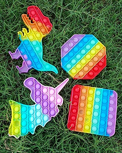 Neel® Pop It Fidget Toy Push Pop Fidget Toy for Kids Bubble Fidget Toy Stress Relief Silicon Sensory Novelty Toys Best Gift Rainbow Pop it Fidget (Dino+uni+Octagon+Sqaure)