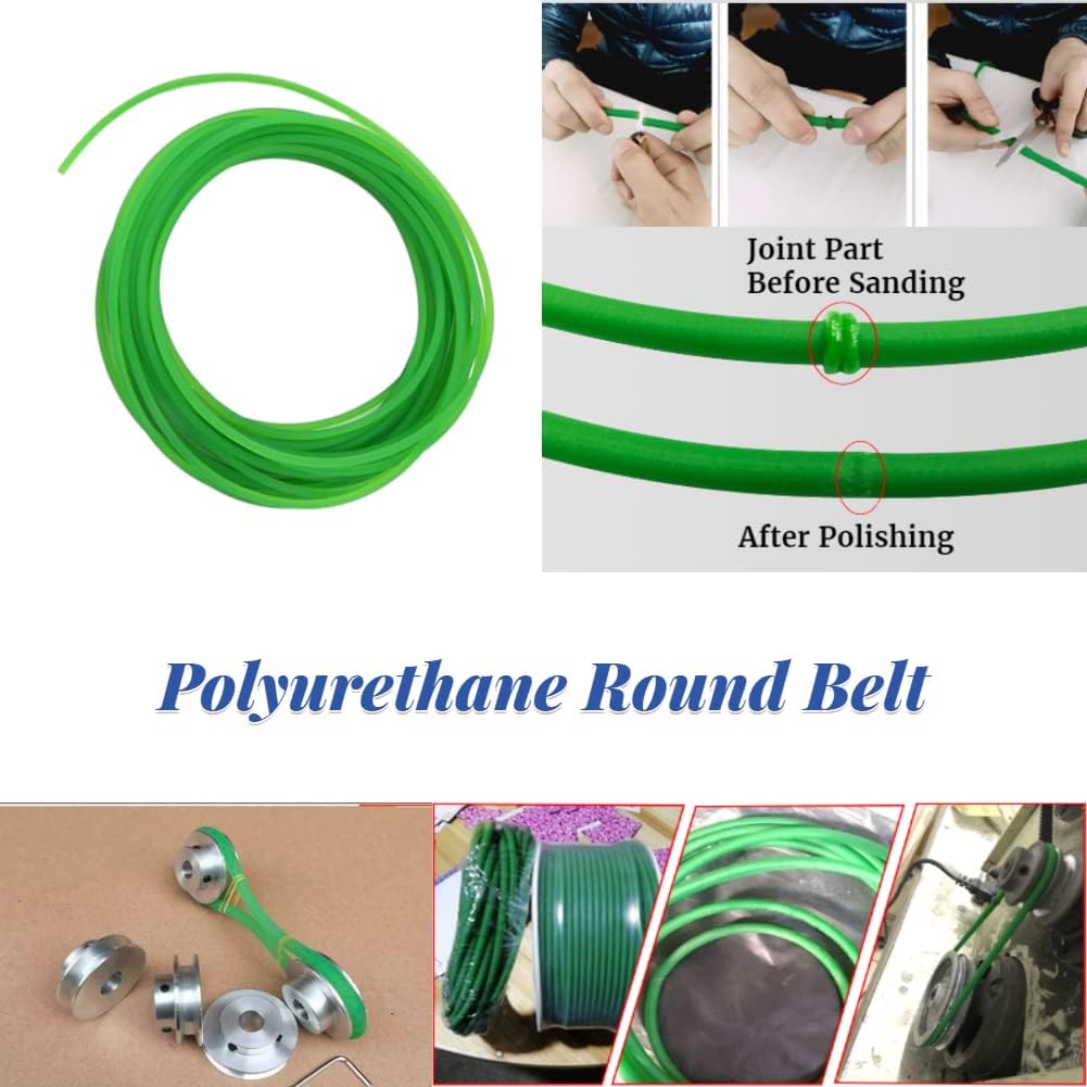 Correas redondas de uretano 3mm*10m Superficie rugosa verde Correa de transmisión de PU para transmisión