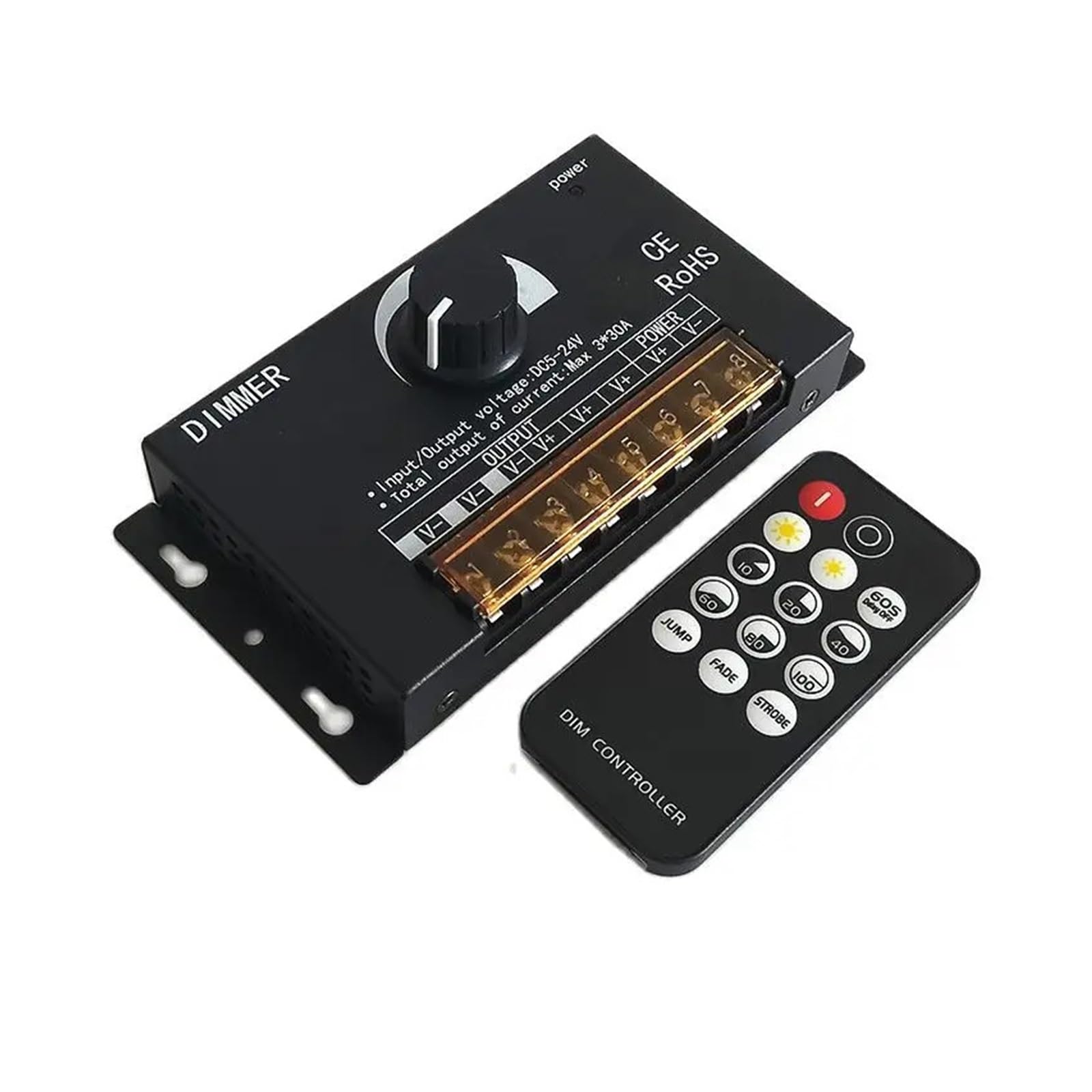 1 SZTUK/1 ZESTAW RF LED bezstopniowy ściemniacz DC 5 V 12 V 24 V 30 A 90 A pilot jednokolorowy pasek świetlny regulacja jasności (12-24 V 30 A)