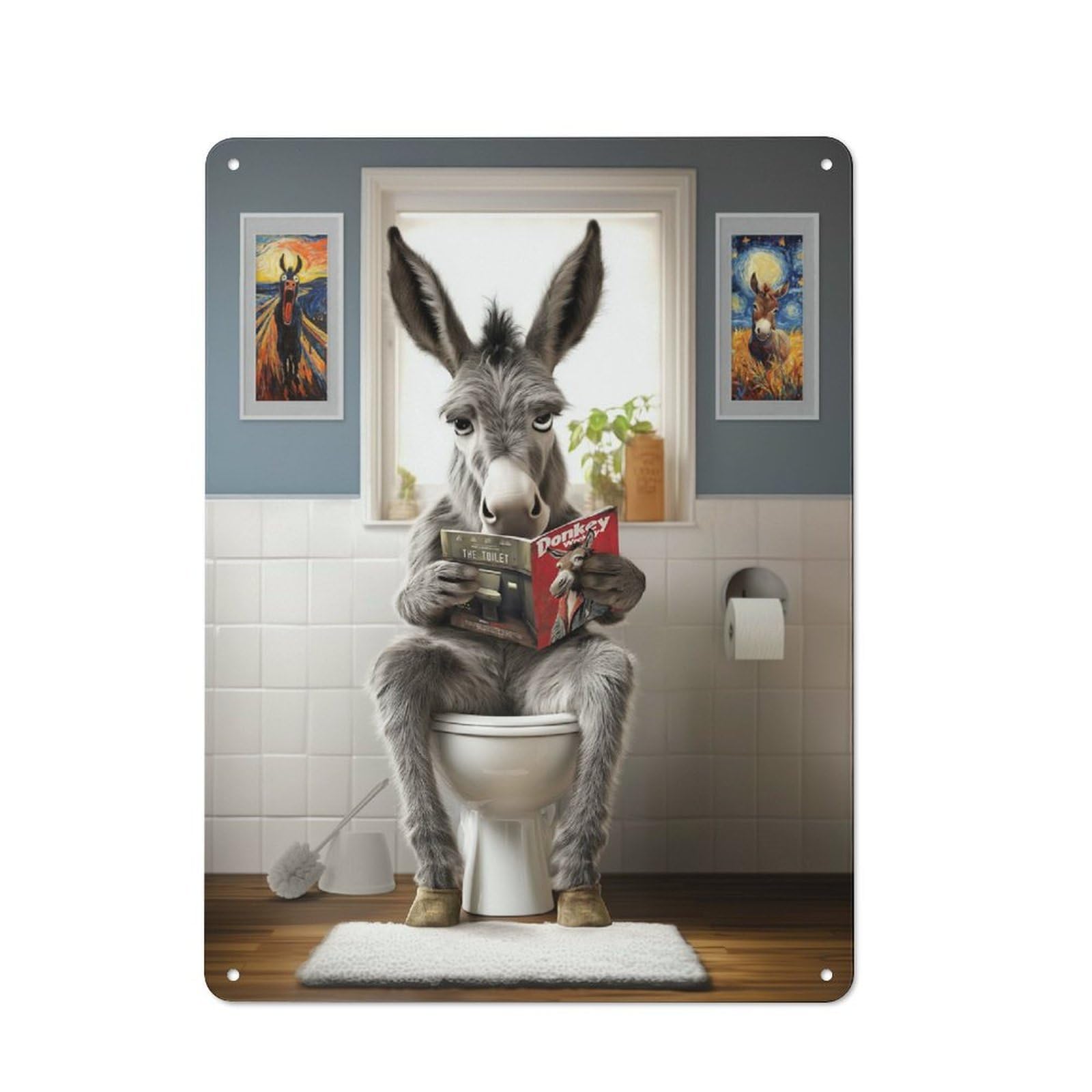 Junmoney Donkey On The Toilet Vintage Tin Wall Plaque 40X30cm For Hallway Wall, For Kitchen, Dining Room And Home Bar Wall Decor