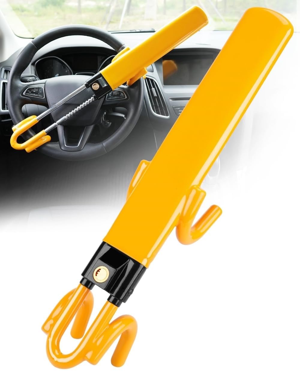 Canne Antivol Voiture Bloque Volant, pour Jeep Avenger Cherokee Commander Grand Cherokee Liberty Patriot, Serrure Haute Sécurité, Robuste, Ajustement Universel, 2 Clés,B-Yellow