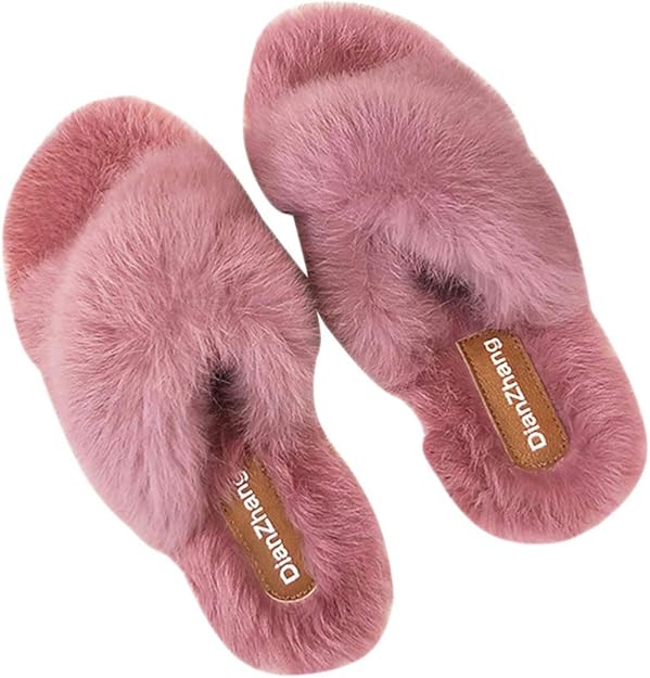 Holibanna Womens Cross Band Slippers Plush Slipper Cross