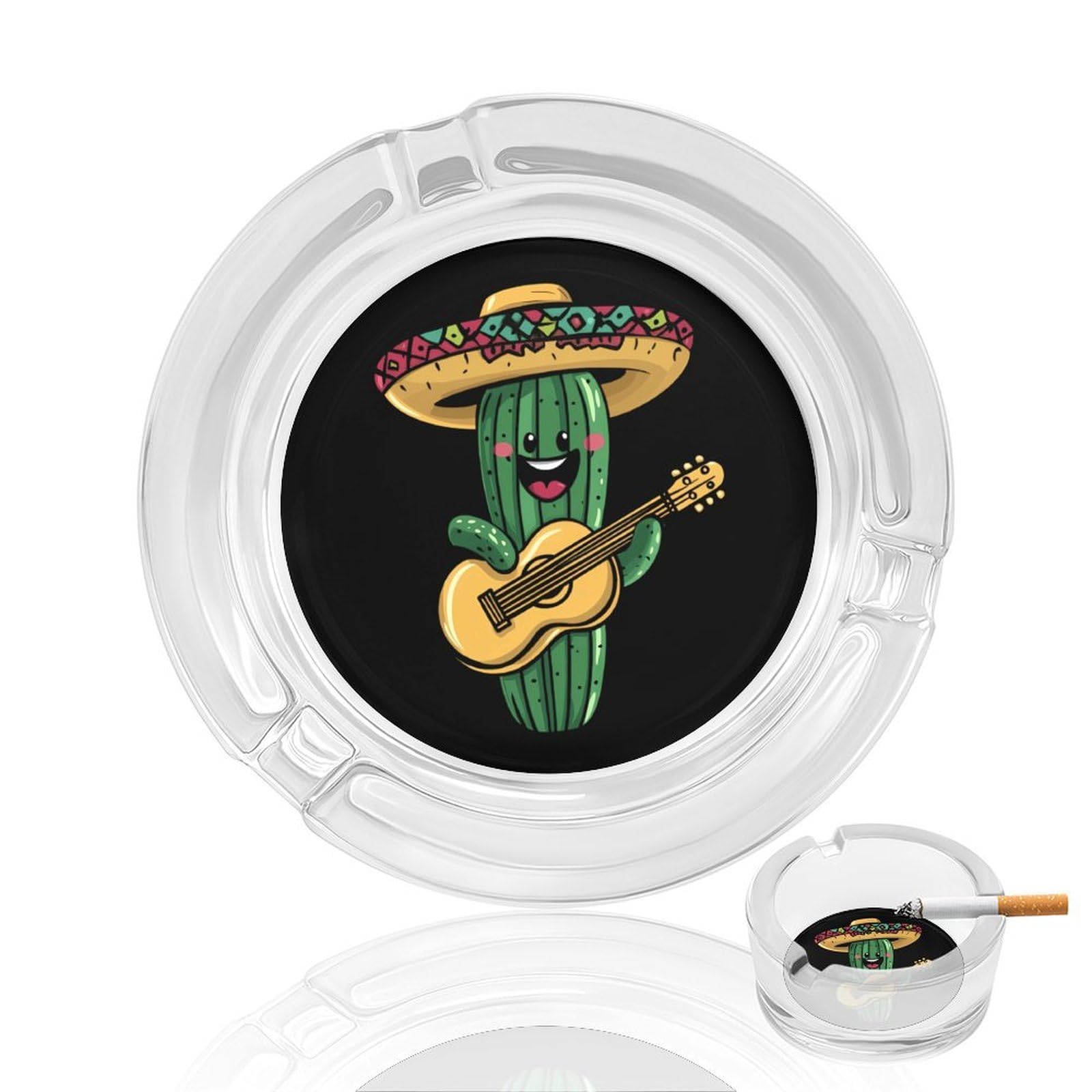 Mexico Cactus Guitar Ashtray Portable Round Glass Outdoor Ash Tray for Home Office Garden Pub