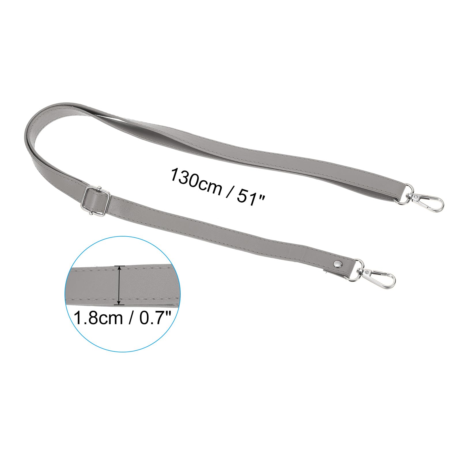 PATIKIL Leather Purse Strap Replacement 51 Inch, Adjustable Shoulder Crossbody Replacement Strap with Silver Hardware, Grey - Image 2