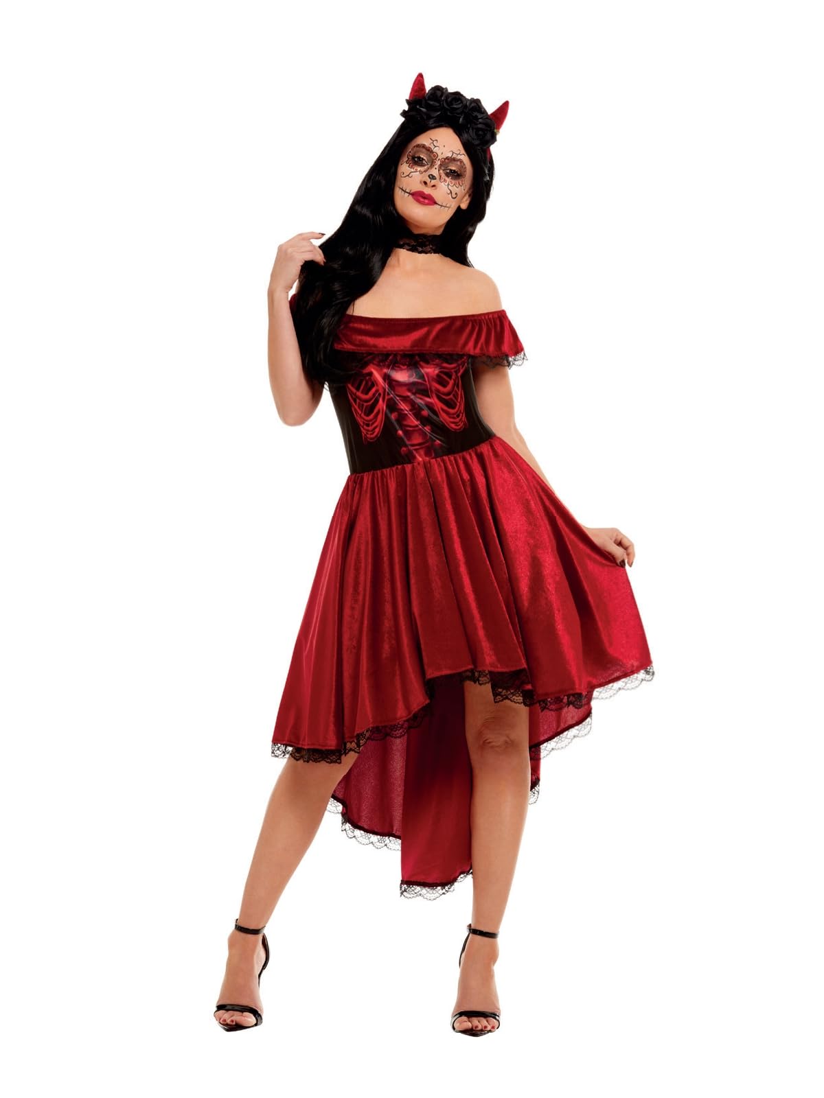 Smiffy's Womens Day Of The Dead Devil Fancy Dress Costume Size 16-18 Multicoloured
