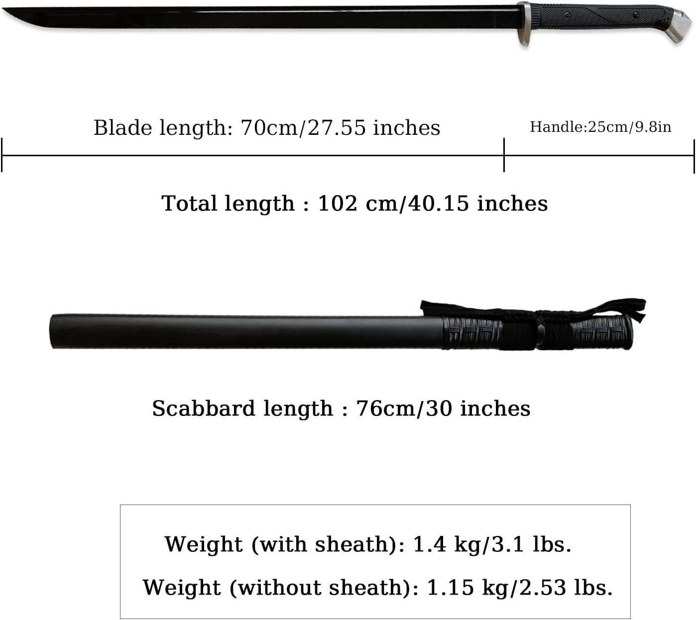 40" Katana 1065 Carbon Steel Sharp Real Sword,with TPR Handle and Full Tang Heat-Treated Black Blade,for Display,Collection,Gifting - Image 2