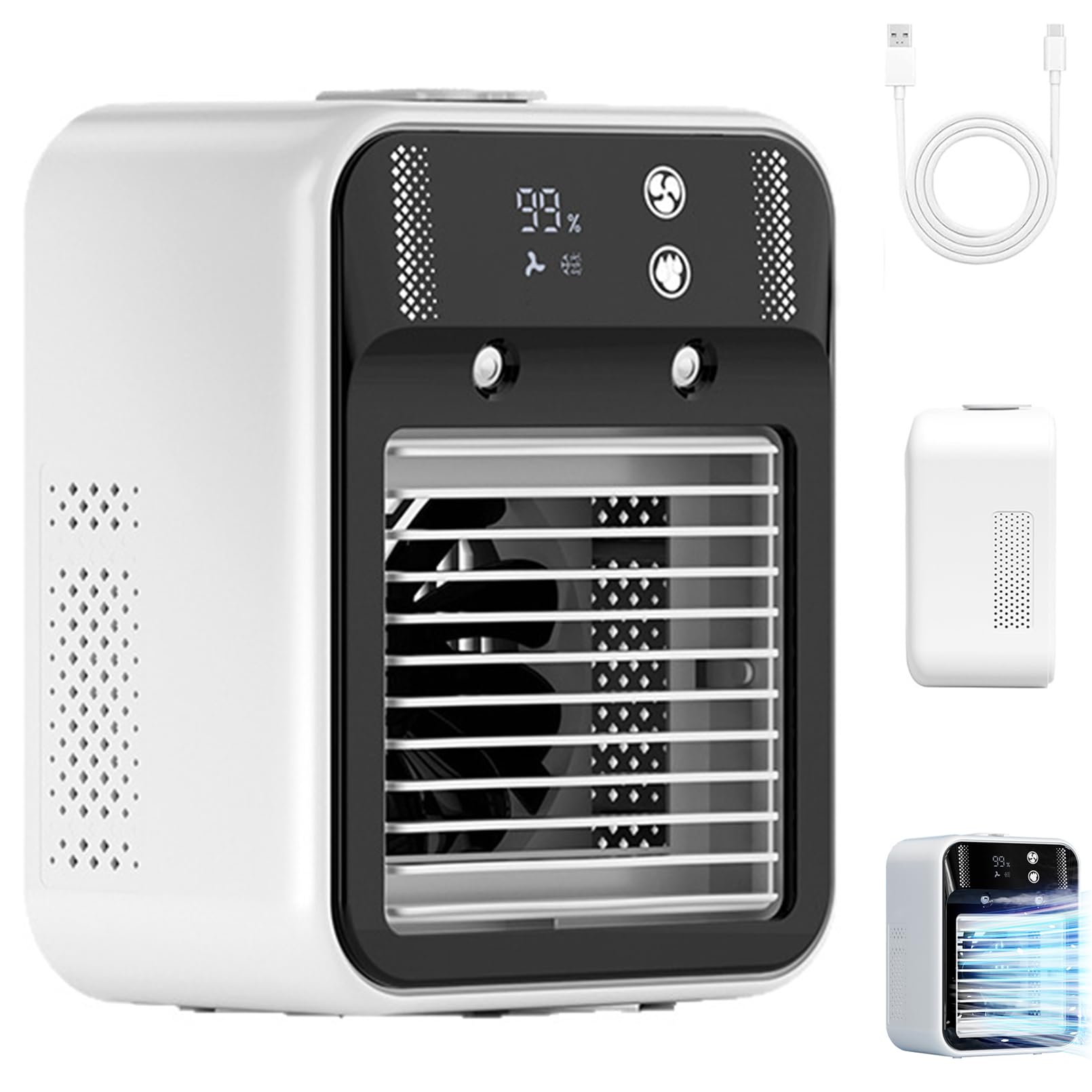 Mini Portable Air Conditioner Cooler Humidifier Air Conditioner Portable with 2 Wind Speeds Cool Mists Rechargeable Car Ac